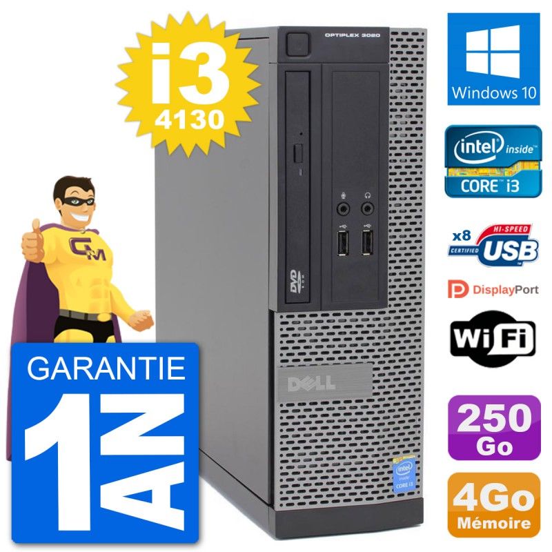 Dell Optiplex 3020 SFF Desktop PC - i3-4130, 4GB RAM, 250GB HDD, Windows 10, Wifi
