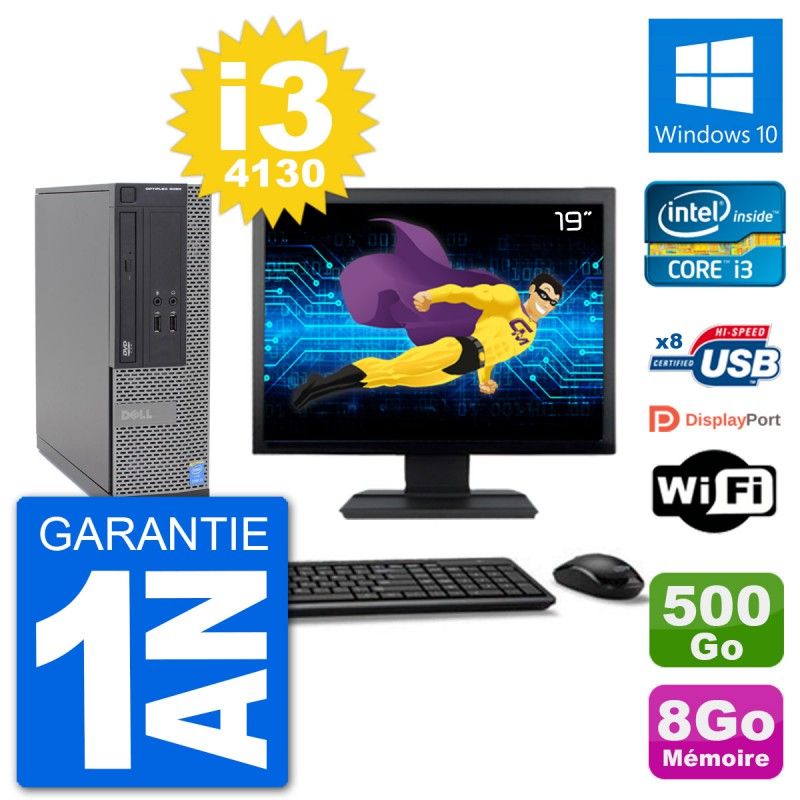 Dell Optiplex 3020 SFF Desktop PC - 19" Screen, i3-4130, 8GB RAM, 500GB HDD, Windows 10, Wifi