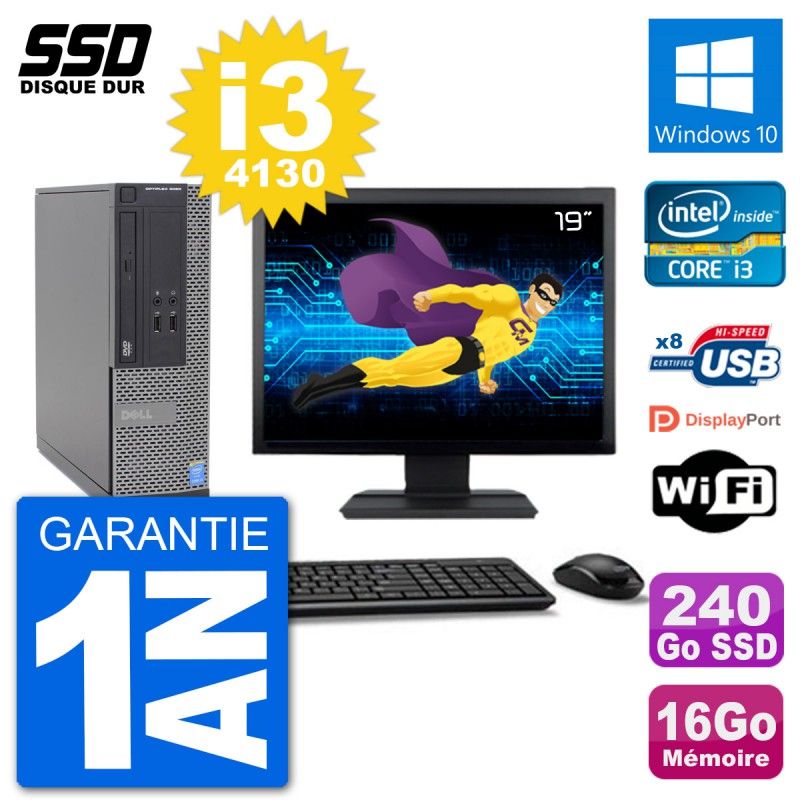 Dell Optiplex 3020 SFF Computer - 19" Screen, i3-4130, 16GB RAM, 240GB SSD, Windows 10, Wifi