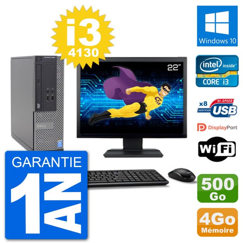 Dell Optiplex 3020 SFF Desktop Computer - 22" Screen, i3-4130, 4GB RAM, 500GB HDD, Windows 10, WiFi