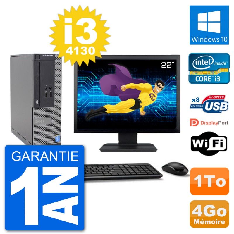 Dell Optiplex 3020 SFF Desktop Computer, 22" Screen, i3-4130, 4GB RAM, 1TB HDD, Windows 10, WiFi