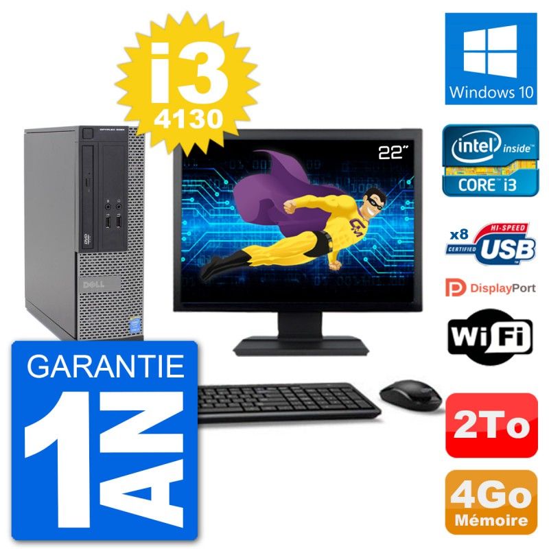 Dell Optiplex 3020 SFF Desktop Computer - 22" Screen, i3-4130, 4GB RAM, 2TB HDD, Windows 10, Wifi