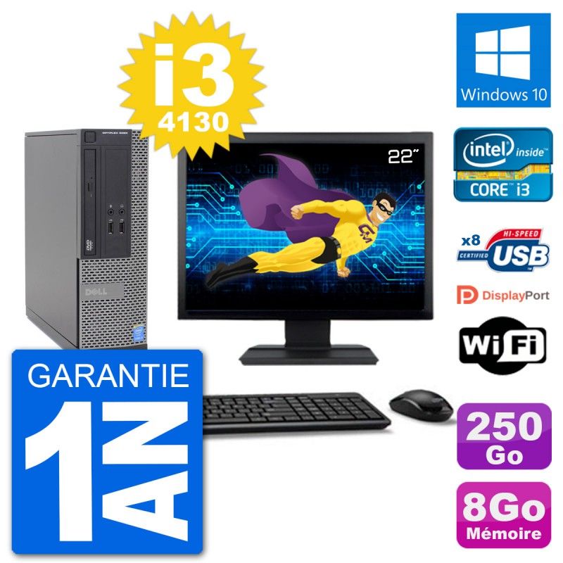 Dell Optiplex 3020 SFF Desktop PC - 22" Screen, i3-4130, 8GB RAM, 250GB SSD, Windows 10, Wifi