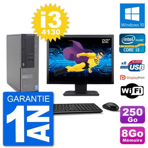 Dell Optiplex 3020 SFF Desktop PC - 22" Screen, i3-4130, 8GB RAM, 250GB SSD, Windows 10, Wifi