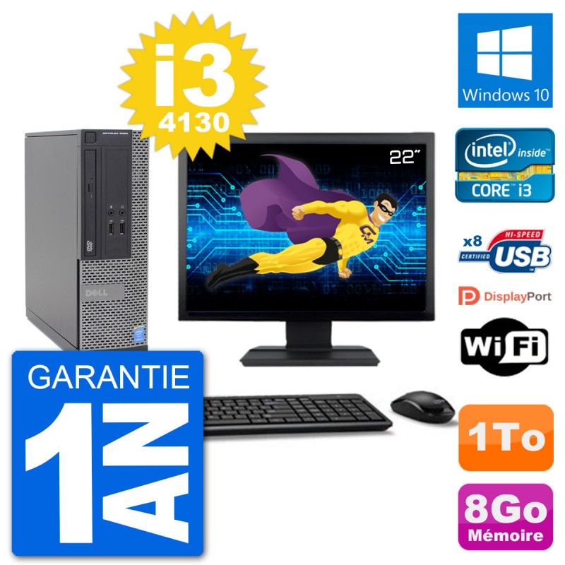 Dell Optiplex 3020 SFF Computer - 22" Screen, i3-4130, 8GB RAM, 1TB HDD, Windows 10, WiFi