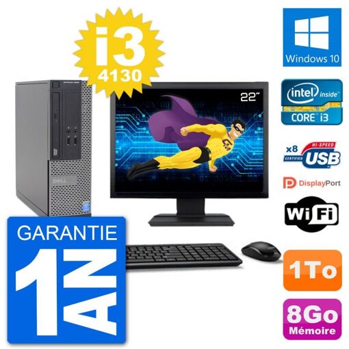 Dell Optiplex 3020 SFF Computer - 22" Screen, i3-4130, 8GB RAM, 1TB HDD, Windows 10, WiFi