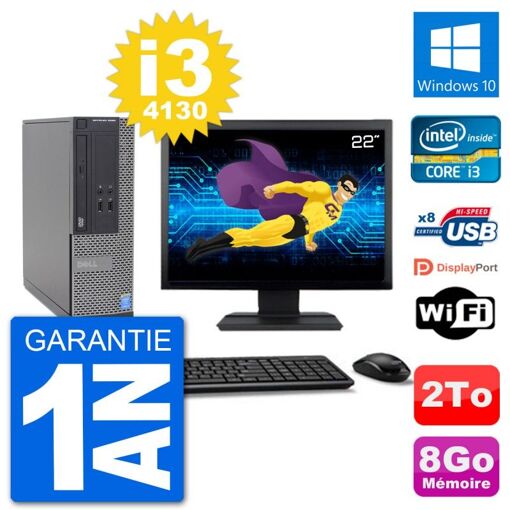 Dell Optiplex 3020 SFF Desktop Computer - 22" Screen, i3-4130, 8GB RAM, 2TB HDD, Windows 10, Wifi