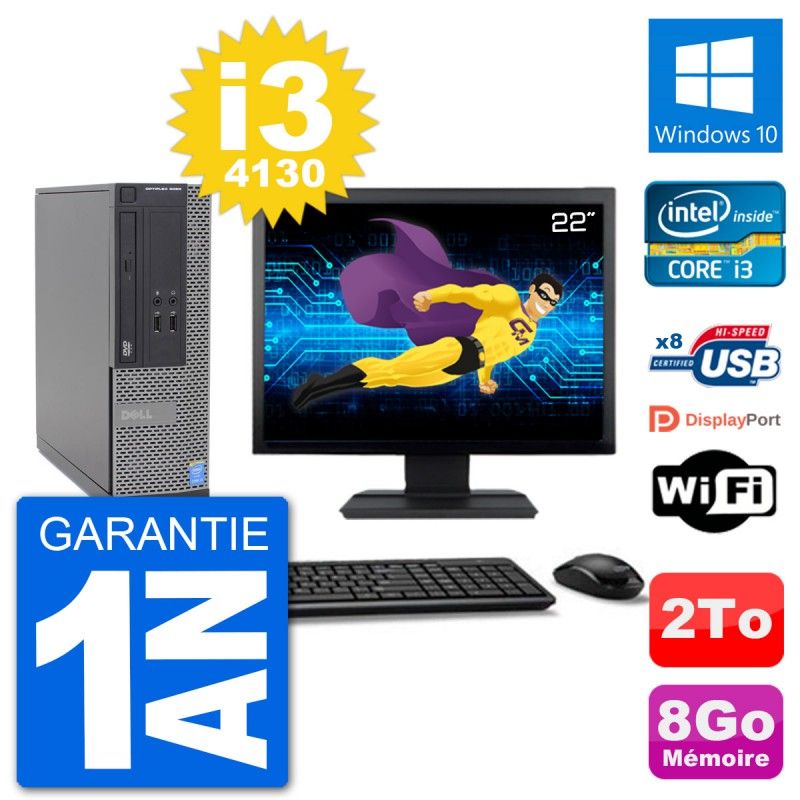 Dell Optiplex 3020 SFF Desktop Computer - 22" Screen, i3-4130, 8GB RAM, 2TB HDD, Windows 10, Wifi