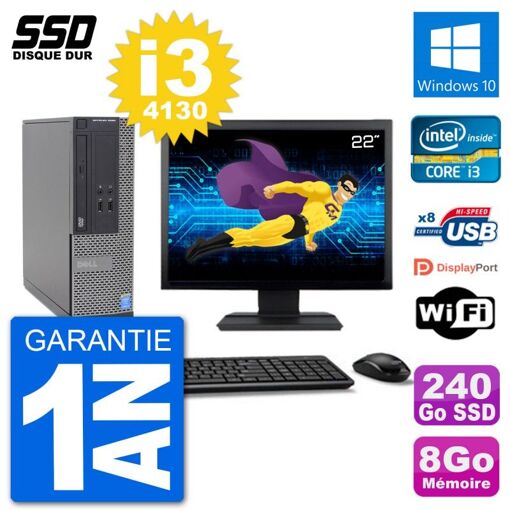 Dell Optiplex 3020 SFF Computer - 22" Screen, i3-4130, 8GB RAM, 240GB SSD, Windows 10, Wifi