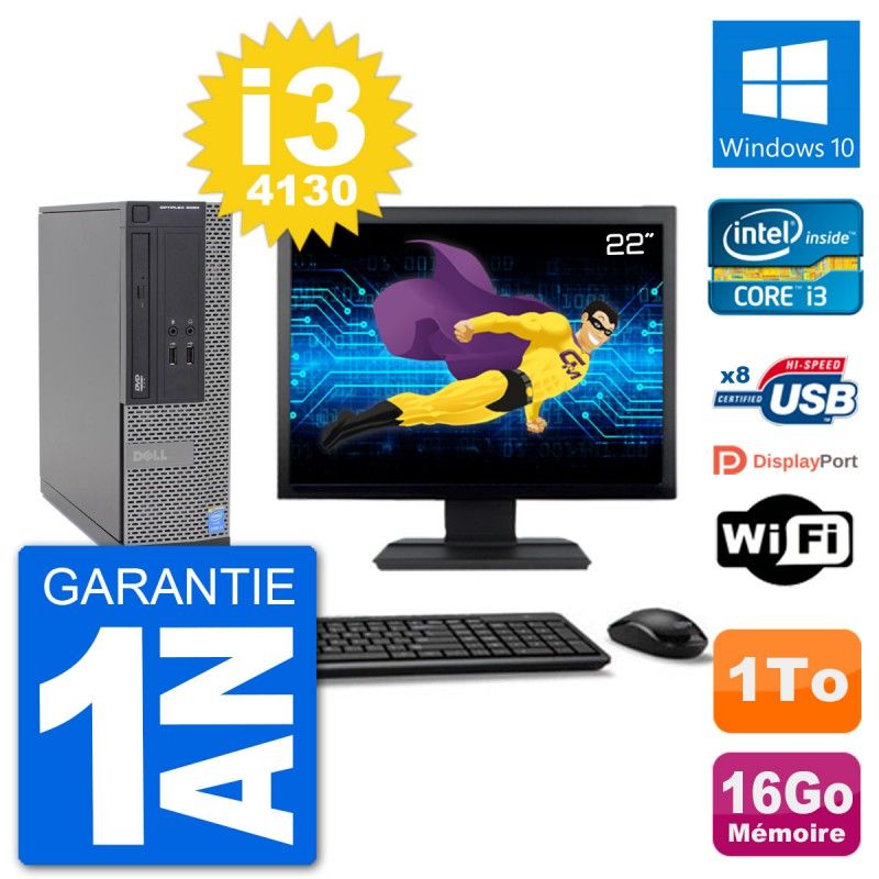 Dell Optiplex 3020 SFF PC - 22" Screen, i3-4130, 16GB RAM, 1TB HDD, Windows 10, Wifi