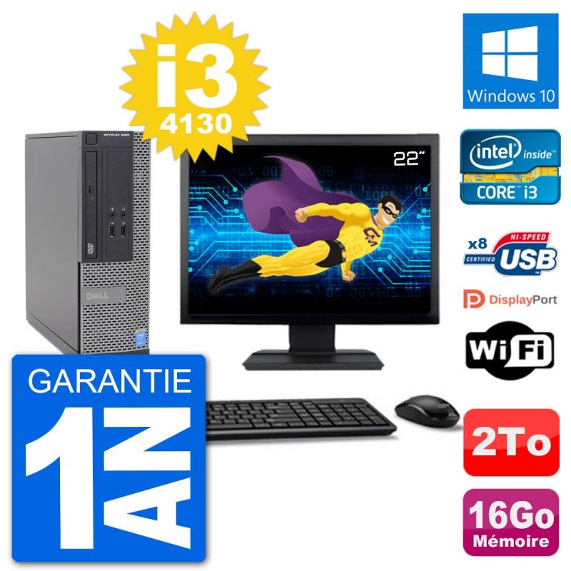 Dell Optiplex 3020 SFF Computer - 22" Screen, i3-4130, 16GB RAM, 2TB HDD, Windows 10, WiFi