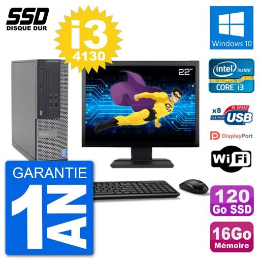 Dell Optiplex 3020 SFF Computer - 22" Screen, i3-4130, 16GB RAM, 120GB SSD, Windows 10, Wifi