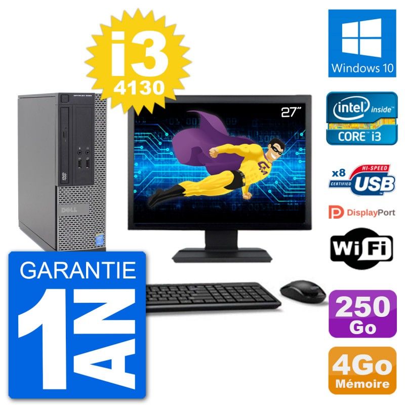 Dell Optiplex 3020 SFF Computer - 27" Screen, i3-4130, 4GB RAM, 250GB HDD, Windows 10, WiFi