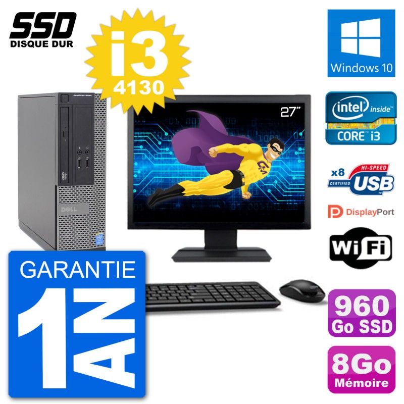 Dell Optiplex 3020 SFF Computer - 27" Screen, i3-4130, 8GB RAM, 960GB SSD, Windows 10, Wifi