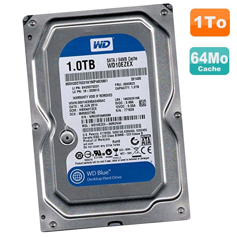 Western Digital Blue 1TB SATA III 3.5" HDD (WD10EZEX-08M2NA0, 7200RPM, 64MB Cache)