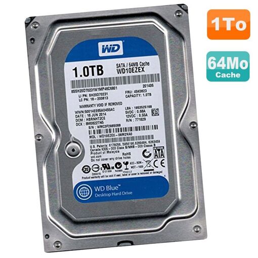 Disco duro interno Western Digital Blue 1 TB SATA III 3.5'' (WD10EZEX-08M2NA0, 7200 RPM, 64 MB de caché)