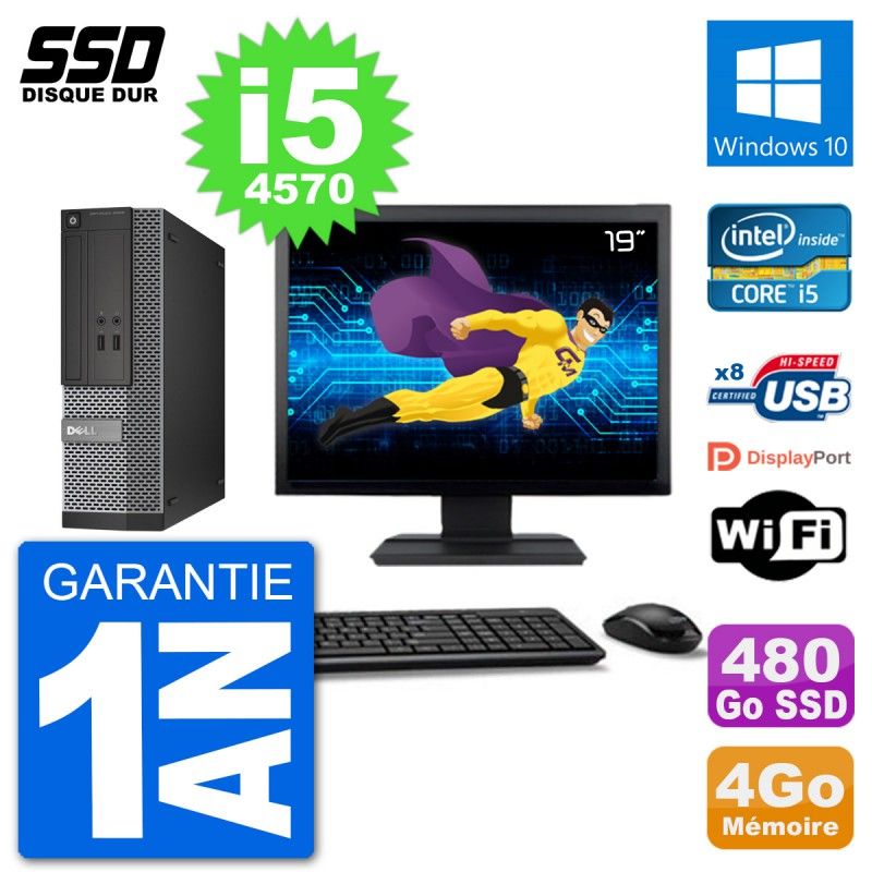 Dell Optiplex 3020 SFF Computer - 19" Screen, i5-4570, 4GB RAM, 480GB SSD, Windows 10, Wifi