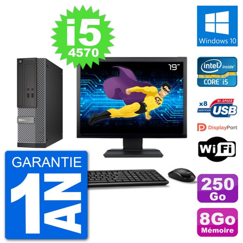 Dell Optiplex 3020 SFF PC - 19" Screen, i5-4570, 8GB RAM, 250GB SSD, Windows 10, WiFi