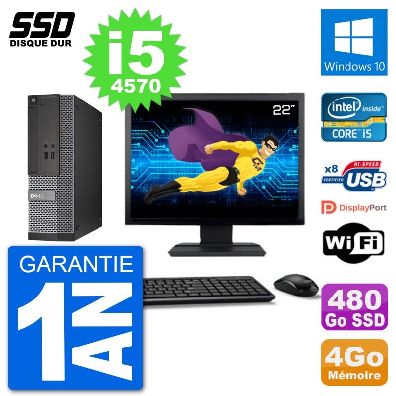 Dell Optiplex 3020 SFF Computer - 22" Screen, i5-4570, 4GB RAM, 480GB SSD, Windows 10, Wifi
