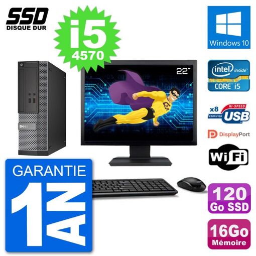 Dell Optiplex 3020 SFF Computer - 22" Screen, i5-4570, 16GB RAM, 120GB SSD, Windows 10, Wifi