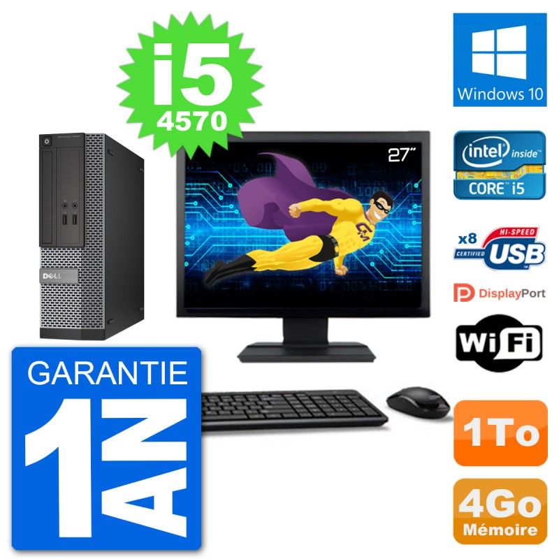 Dell Optiplex 3020 SFF Computer - 27" Screen, i5-4570, 4GB RAM, 1TB HDD, Windows 10, Wifi