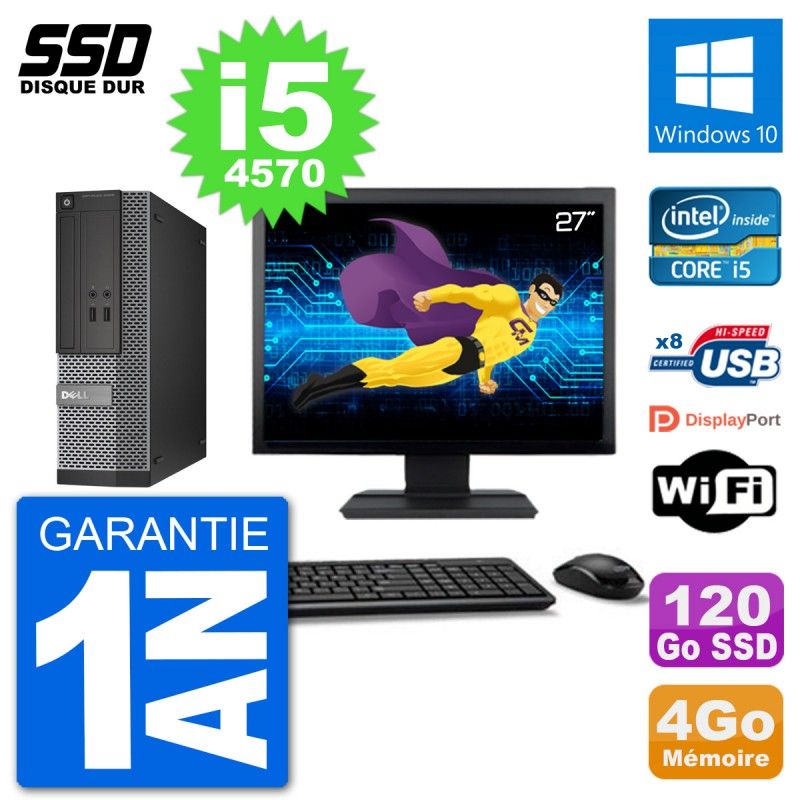 Dell Optiplex 3020 SFF Computer - 27" Screen, i5-4570, 4GB RAM, 120GB SSD, Windows 10, WiFi