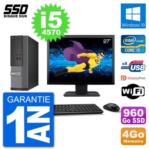 Dell Optiplex 3020 SFF Computer - 27" Screen, i5-4570, 4GB RAM, 960GB SSD, Windows 10, Wifi