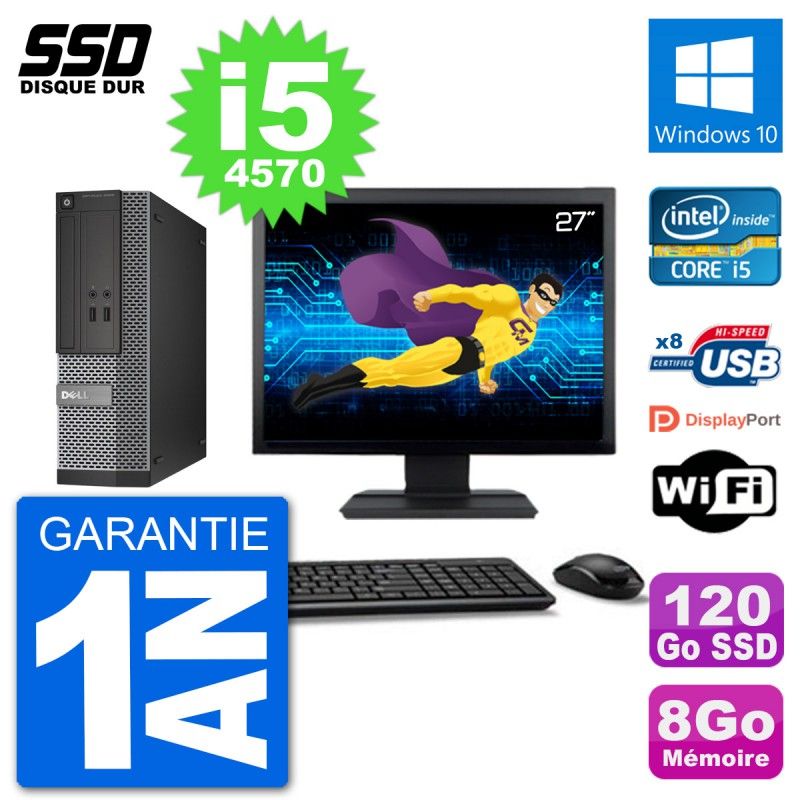 Dell Optiplex 3020 SFF Desktop PC | 27" Screen | i5-4570 | 8GB RAM | 120GB SSD | Windows 10 | WiFi