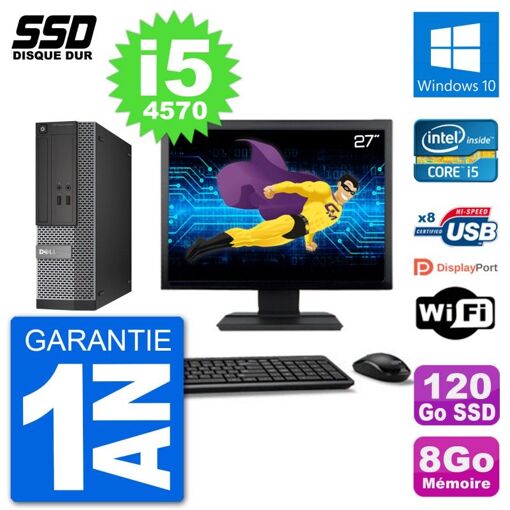 Dell Optiplex 3020 SFF Desktop PC | 27" Screen | i5-4570 | 8GB RAM | 120GB SSD | Windows 10 | WiFi