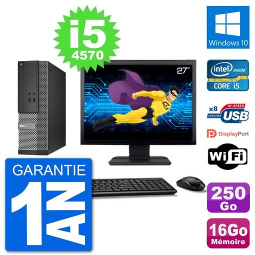 Dell Optiplex 3020 SFF Computer - 27" Screen, i5-4570, 16GB RAM, 250GB Disk, Windows 10, WiFi