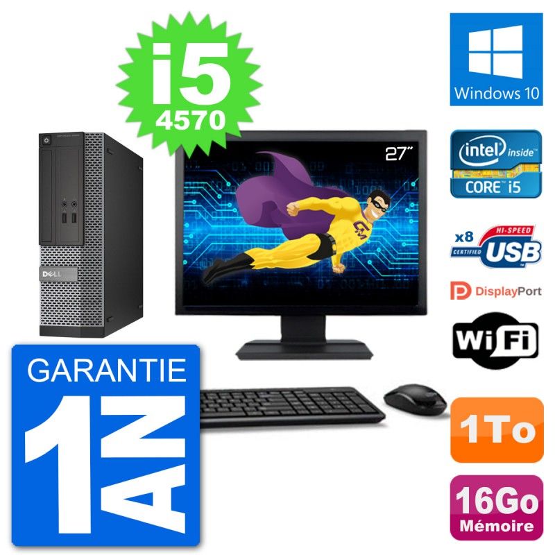 Dell Optiplex 3020 SFF Computer - 27" Screen, i5-4570, 16GB RAM, 1TB HDD, Windows 10, WiFi