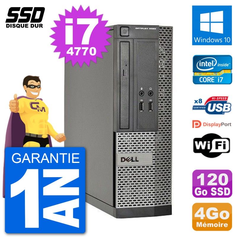 Dell Optiplex 3020 SFF Desktop PC - i7-4770, 4GB RAM, 120GB SSD, Windows 10, WiFi