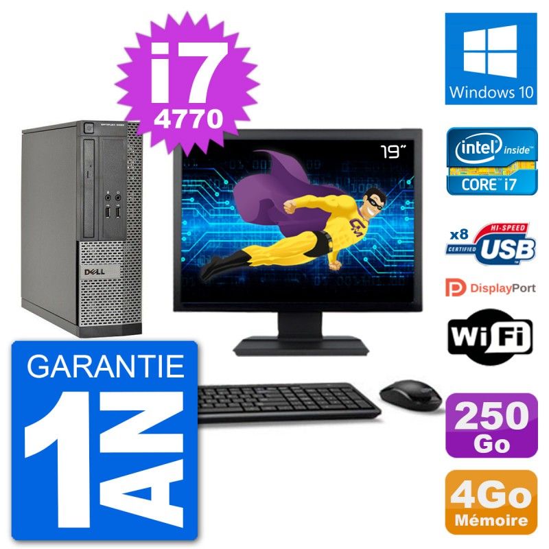Dell Optiplex 3020 SFF Computer - 19" Screen, i7-4770, 4GB RAM, 250GB Hard Drive, Windows 10, WiFi