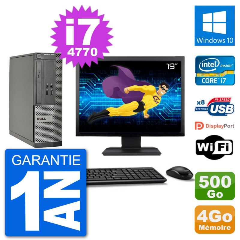 Dell Optiplex 3020 SFF Computer - 19" Screen, i7-4770, 4GB RAM, 500GB HDD, Windows 10, WiFi