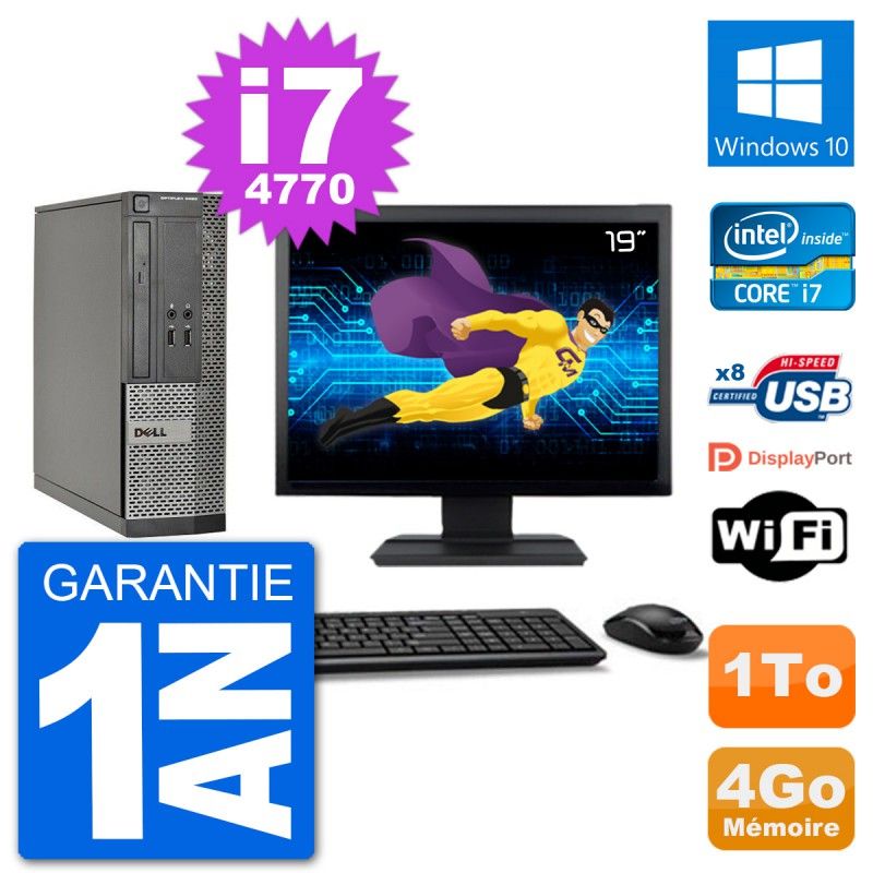 Dell Optiplex 3020 SFF Desktop Computer - 19" Screen, i7-4770, 4GB RAM, 1TB HDD, Windows 10, WiFi