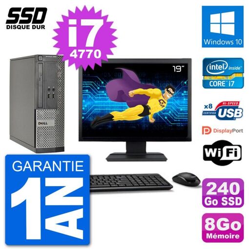 Dell Optiplex 3020 SFF Computer - 19" Screen, i7-4770, 8GB RAM, 240GB SSD, Windows 10, WiFi