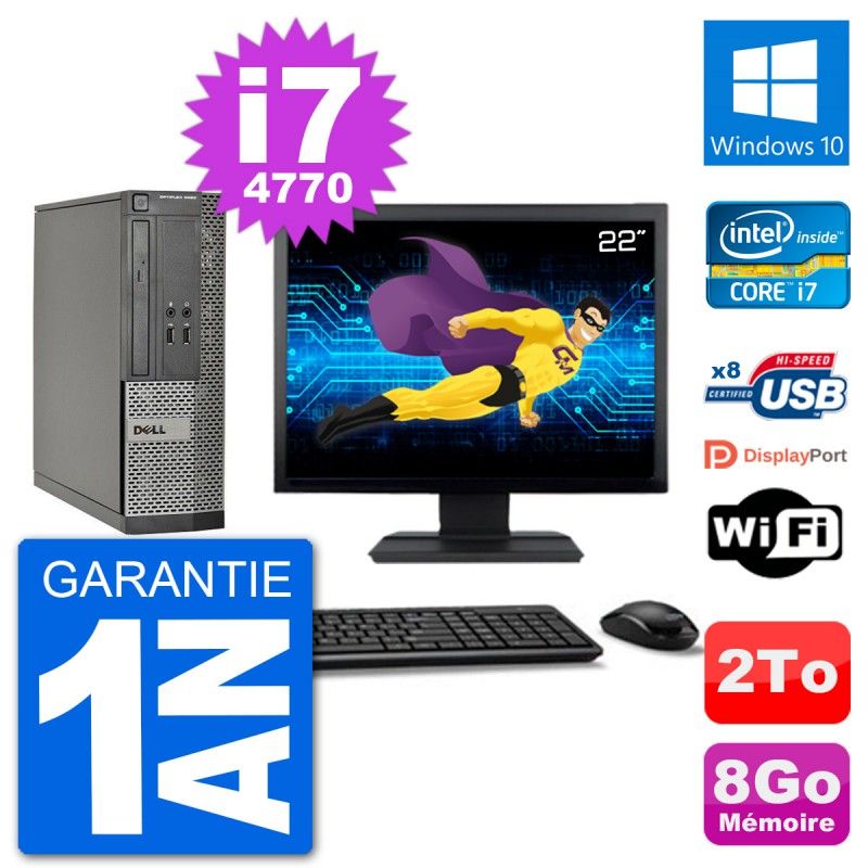 Dell Optiplex 3020 SFF Computer - 22" Screen, i7-4770, 8GB RAM, 2TB HDD, Windows 10, Wifi