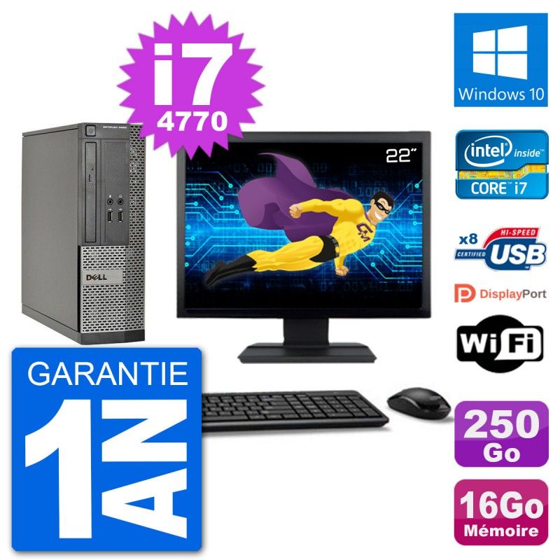 Dell Optiplex 3020 SFF Computer - 22" Screen, i7-4770, 16GB RAM, 250GB SSD, Windows 10, Wifi