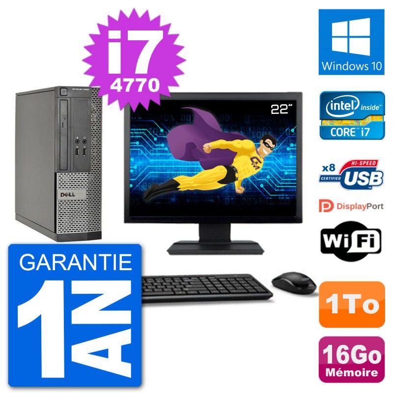 Dell Optiplex 3020 SFF Computer - 22" Screen, i7-4770, 16GB RAM, 1TB HDD, Windows 10, WiFi