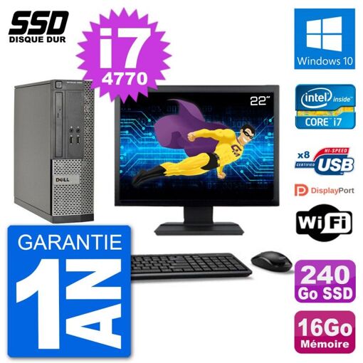Dell Optiplex 3020 SFF Desktop PC - i7-4770, 16GB RAM, 240GB SSD, 22" Screen, Windows 10