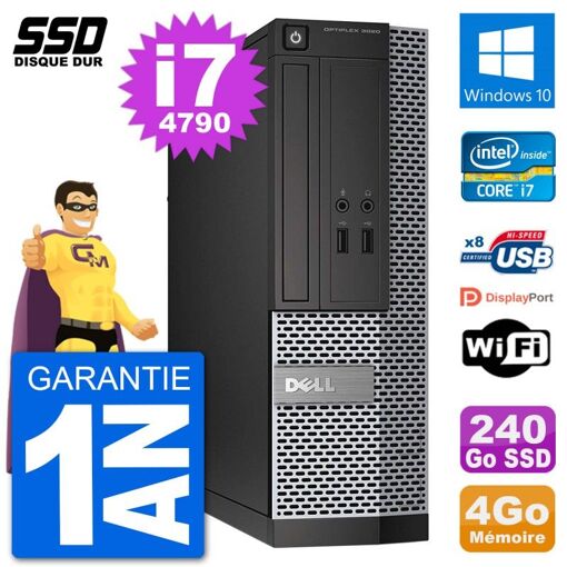 Dell Optiplex 3020 SFF Desktop PC - i7-4790, 4GB RAM, 240GB SSD, Windows 10, Wifi