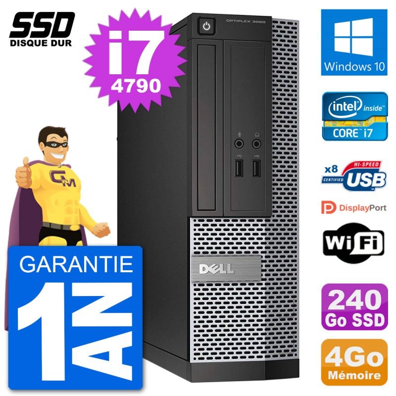 Dell Optiplex 3020 SFF Desktop PC - i7-4790, 4GB RAM, 240GB SSD, Windows 10, Wifi