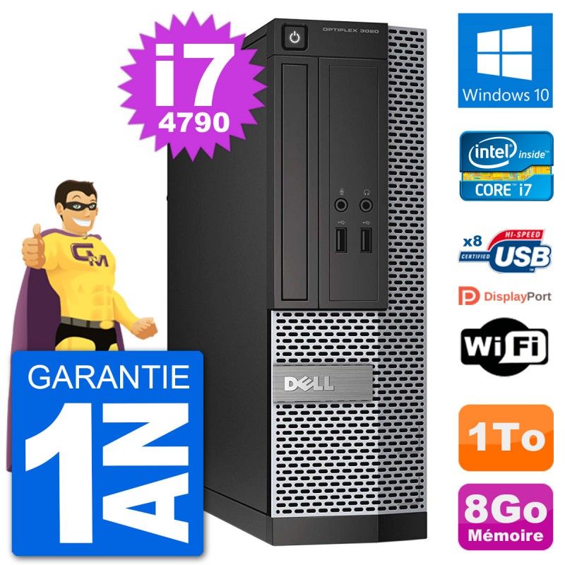Ordinateur de bureau Dell Optiplex 3020 SFF - i7-4790, 8 Go de RAM, 1 To HDD, Windows 10, Wi-Fi