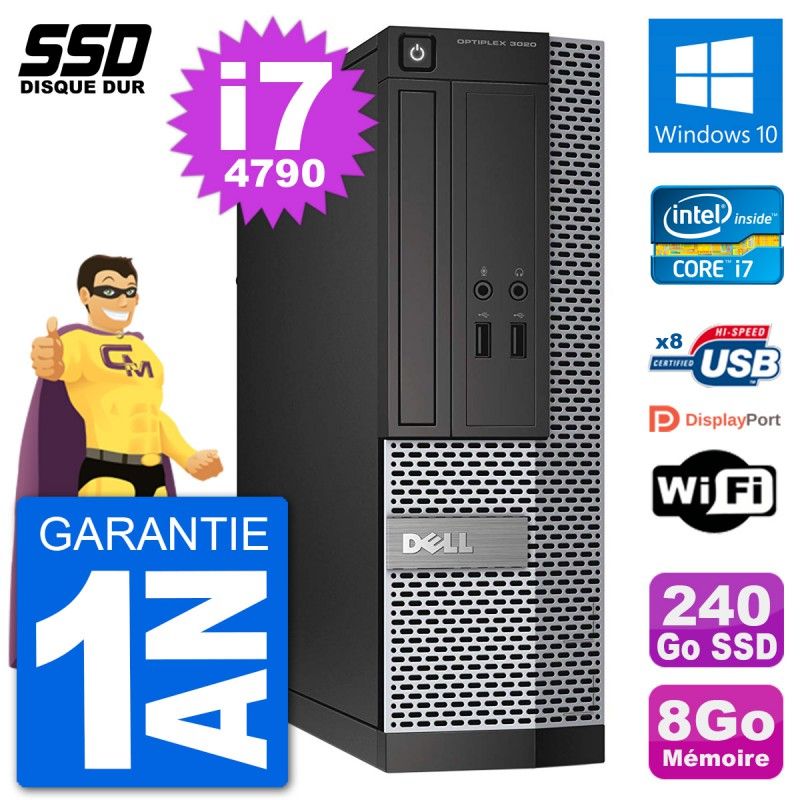 Dell Optiplex 3020 SFF Computer - i7-4790, 8GB RAM, 240GB SSD, Windows 10, WiFi