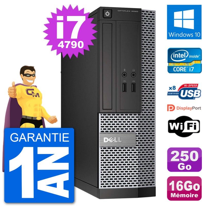 Dell Optiplex 3020 SFF Desktop PC - i7-4790, 16GB RAM, 250GB HDD, Windows 10, Wifi