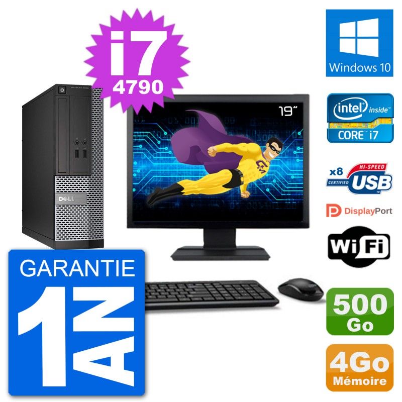 Dell Optiplex 3020 SFF Desktop PC - 19" Screen, i7-4790, 4GB RAM, 500GB HDD, Windows 10, WiFi