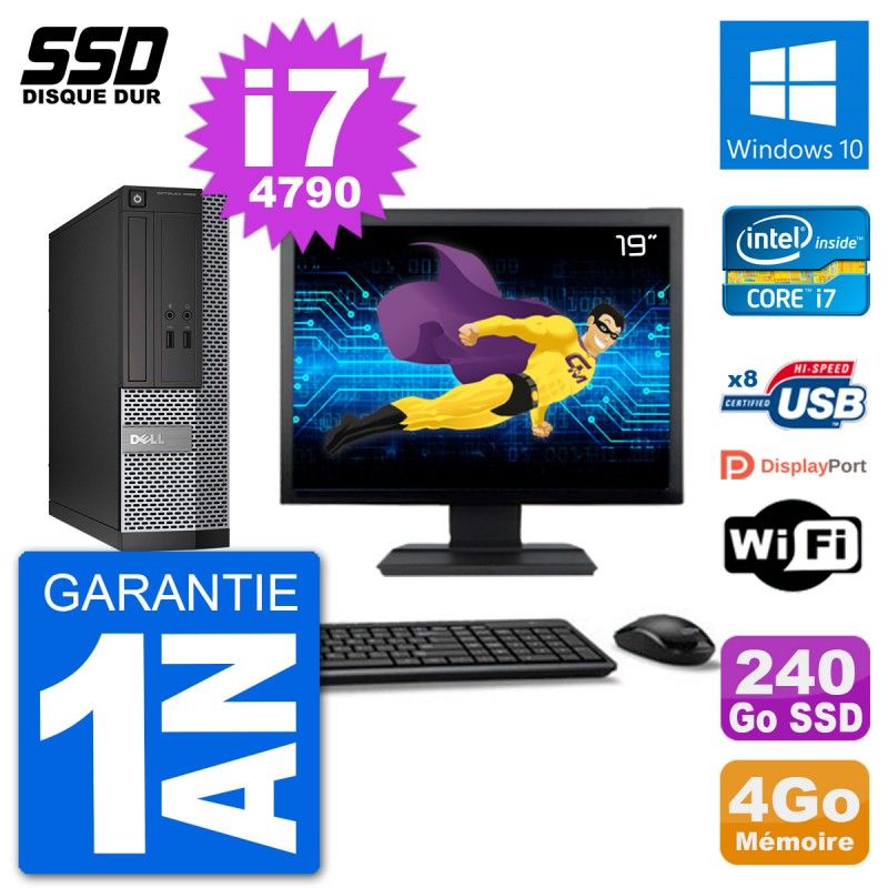 Dell Optiplex 3020 SFF Computer - 19" Screen, i7-4790, 4GB RAM, 240GB SSD, Windows 10, WiFi