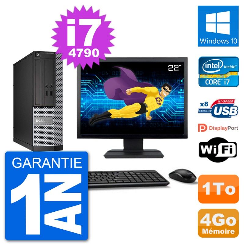 Dell Optiplex 3020 SFF Computer - 22" Screen, i7-4790, 4GB RAM, 1TB HDD, Windows 10, Wifi