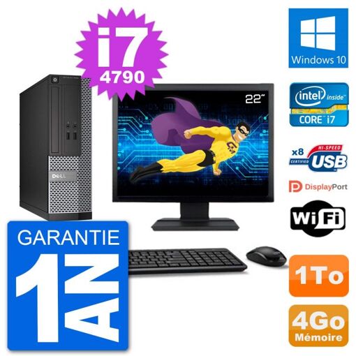 Dell Optiplex 3020 SFF Computer - 22" Screen, i7-4790, 4GB RAM, 1TB HDD, Windows 10, Wifi