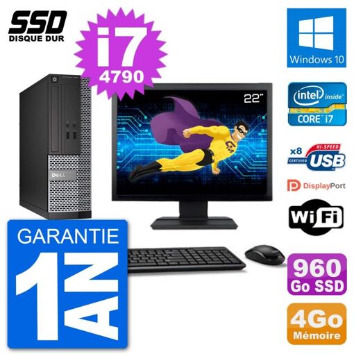 Dell Optiplex 3020 SFF Desktop Computer - 22" Screen, i7-4790, 4GB RAM, 960GB SSD, Windows 10, Wifi
